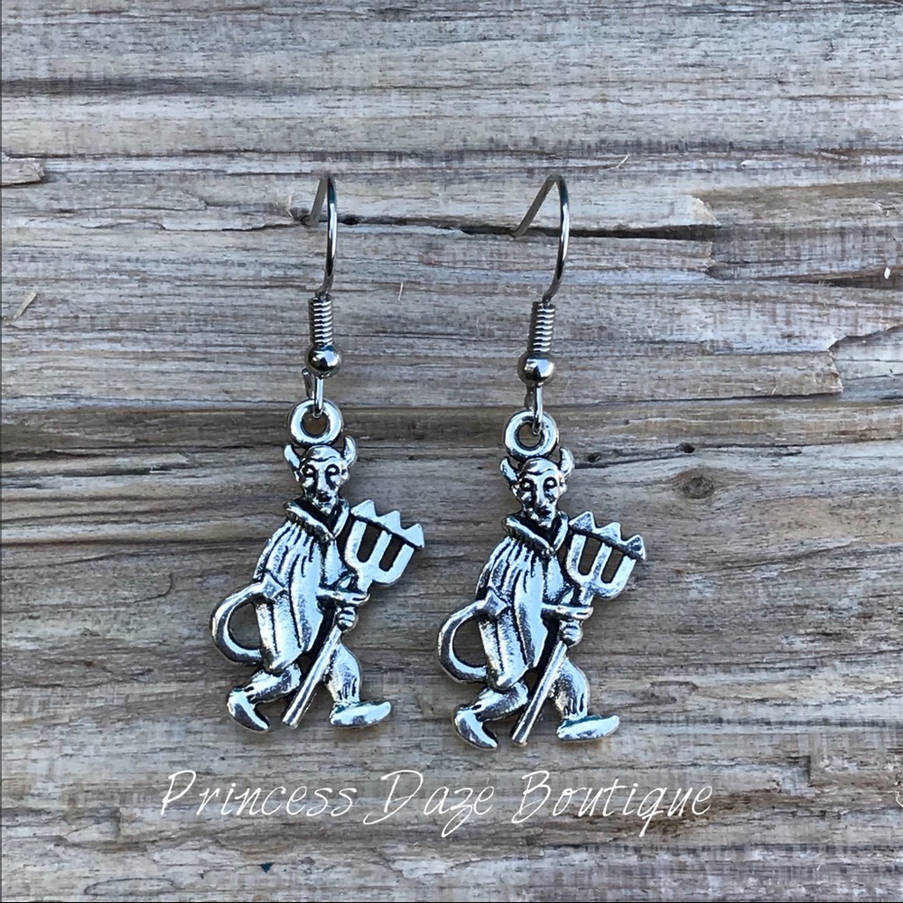 Silver‎ Devil Dangle Earrings